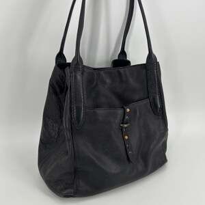 Frye Alessi Studded Leather Tote Bag Black Pebbled Shoulder Bag